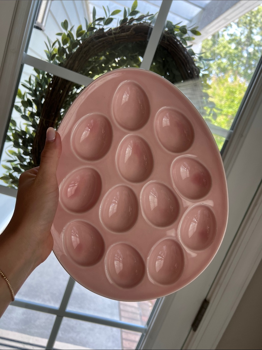 Pink Ceramic deviled Egg Tray kitchen items girly feminine pink